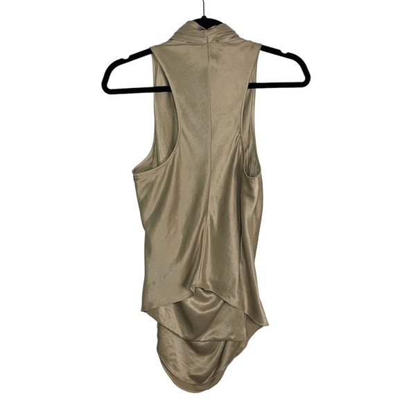 Helmut Lang Gold Wrinkled Satin Sleeveless Draped V Neck Elegant Top - Picture 4 of 9